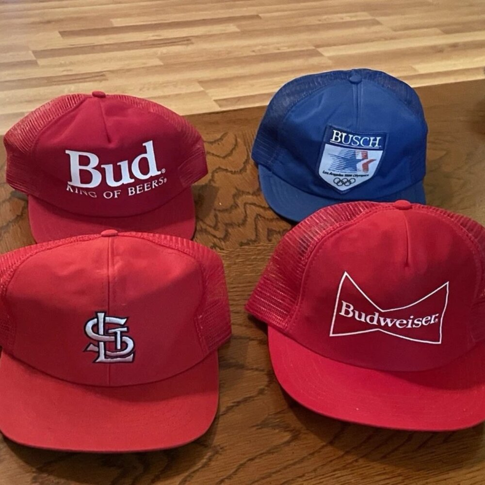 4 Vintage 80s Bud Busch St Louis Cardinals Mesh Snapback Trucker Hats
